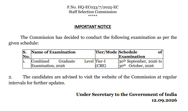 SSC CGL Exam Date 2026 Out