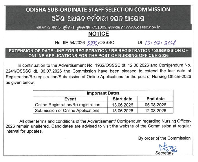 OSSSC Nursing Officer Recruitment 2026 Out for 5989 Posts, Online Registration Extended Till 5 August_2.1