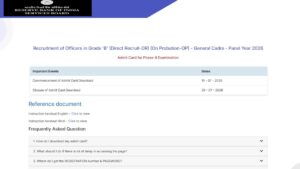 RBI Grade B Mains Admit Card 2026