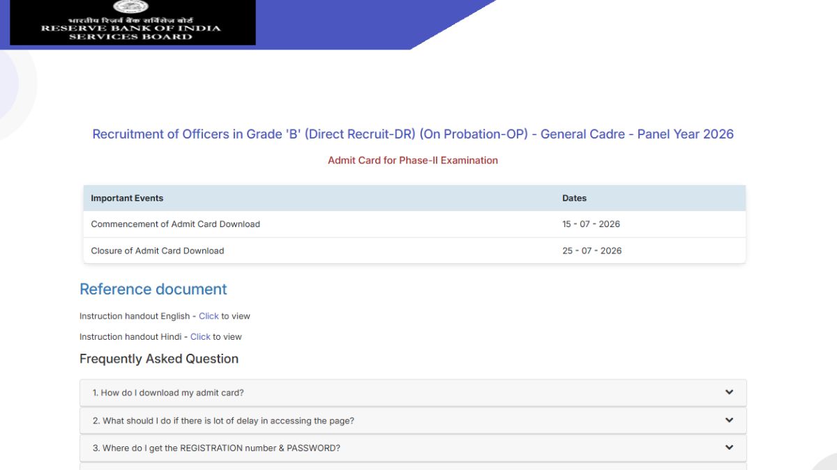 RBI Grade B Mains Admit Card 2026