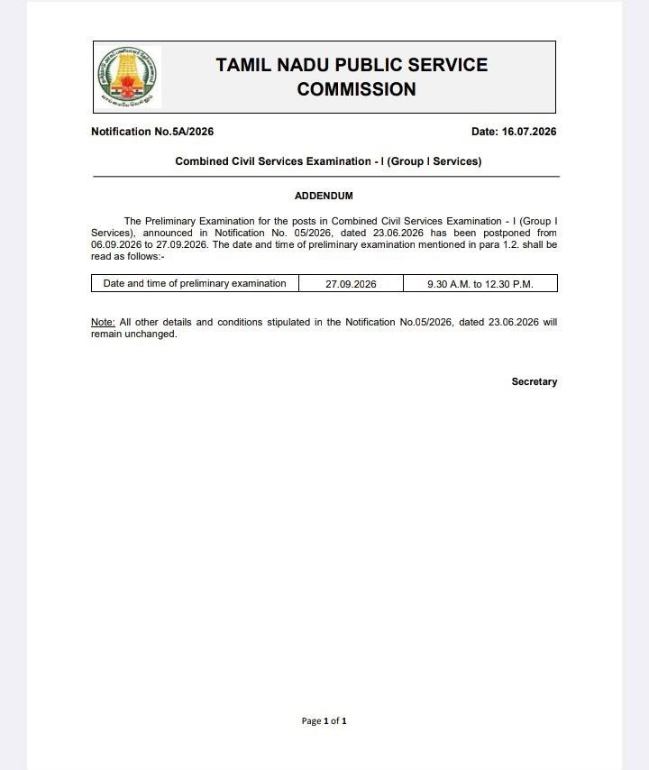 TNPSC Group 1 Exam Postponed Notice Out, Check New Exam Schedule Details_3.1