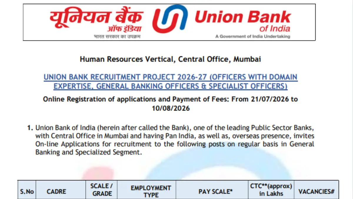 Union Bank of India Apprentice Recruitment 2026