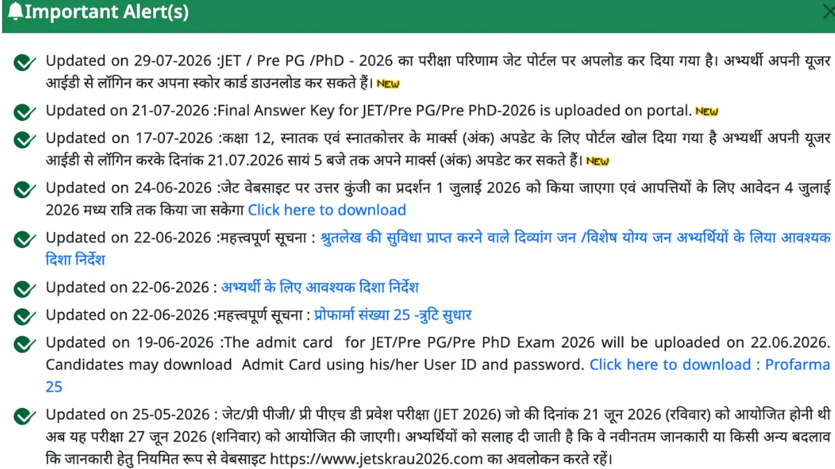 Rajasthan JET Result 2026