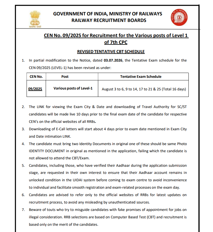 RRB Group D Exam Date 2026