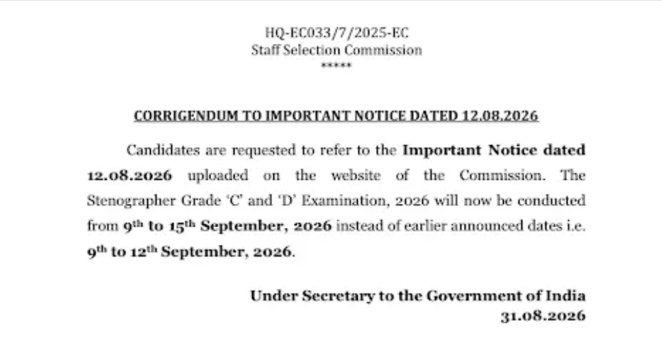 SSC Stenographer Exam Date 2026