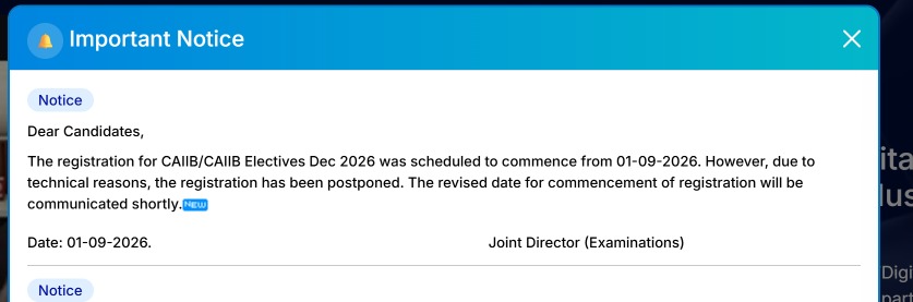 CAIIB Registration 2026 Postponed