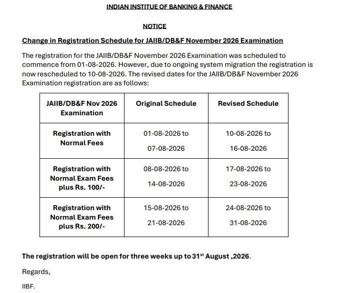 JAIIB Registration 2026 Revised - November Cycle New Dates Out, Apply Online from August 10_2.1