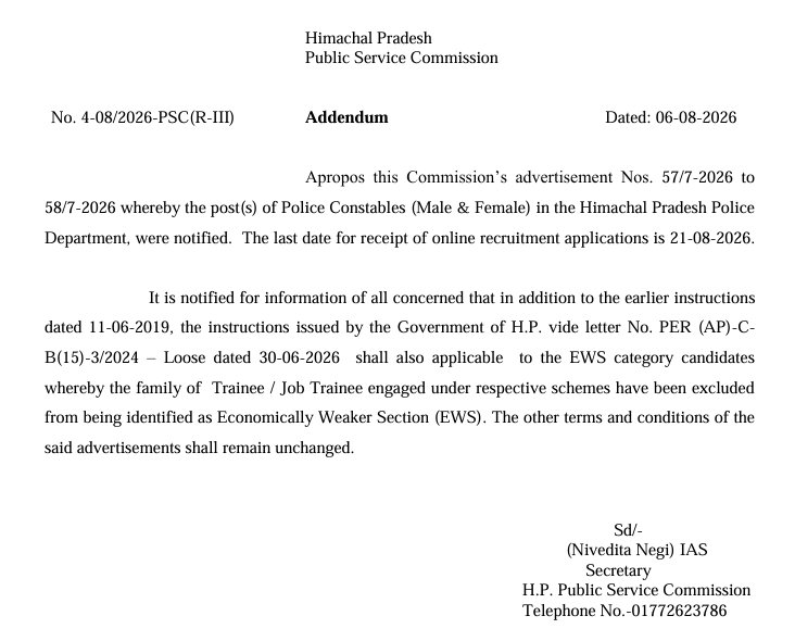 HPPSC Police Constable Recruitment 2026