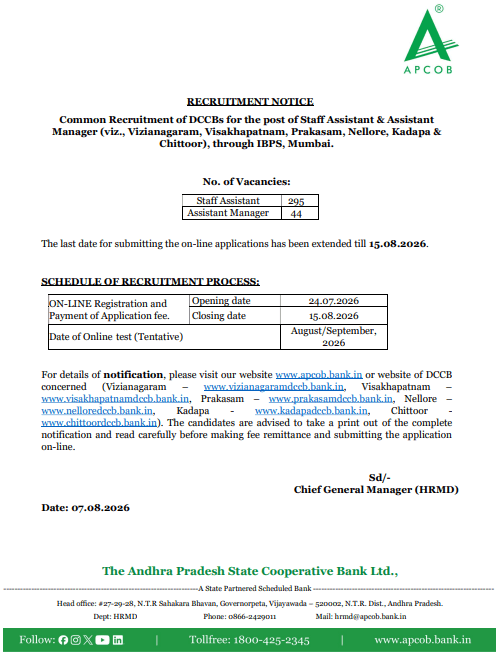 APCOB Recruitment 2026 Notification Out for 339 Posts, Apply Last Date Extended (15 Aug)_2.1