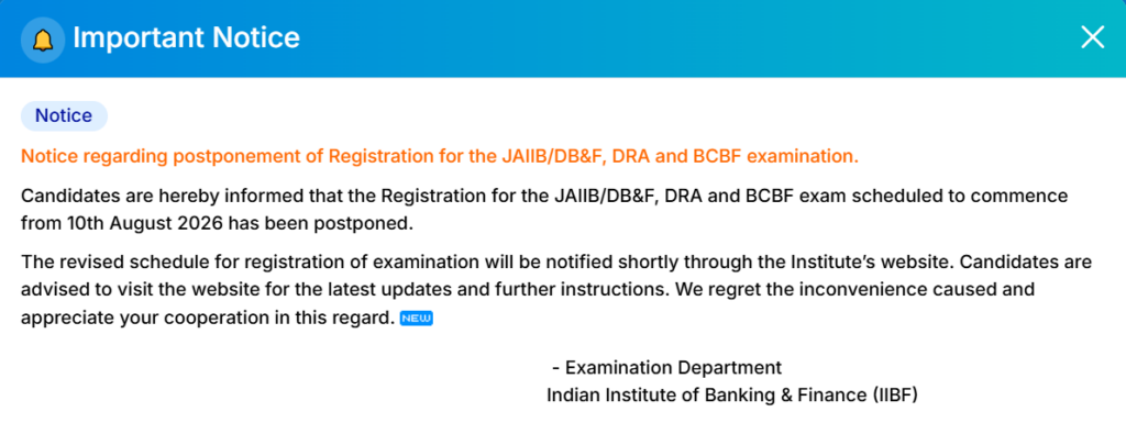 JAIIB Registration 2026 Postponed