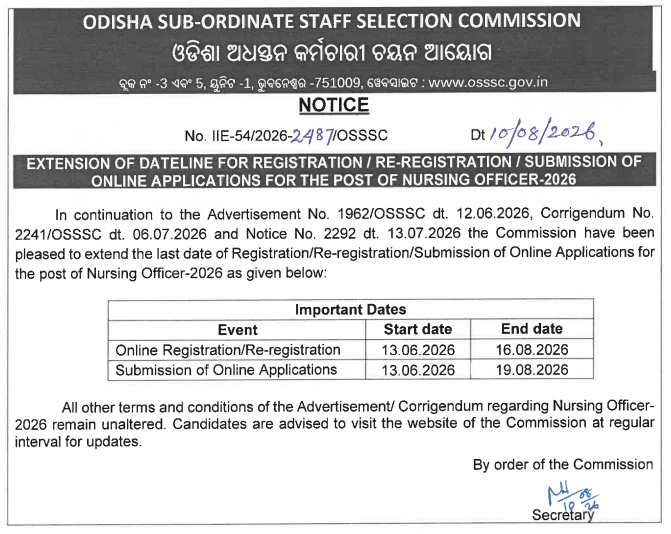 OSSSC Nursing Officer Recruitment 2026 Out for 5989 Posts, Last Date For Online Registration Extended Till 16 August_2.1
