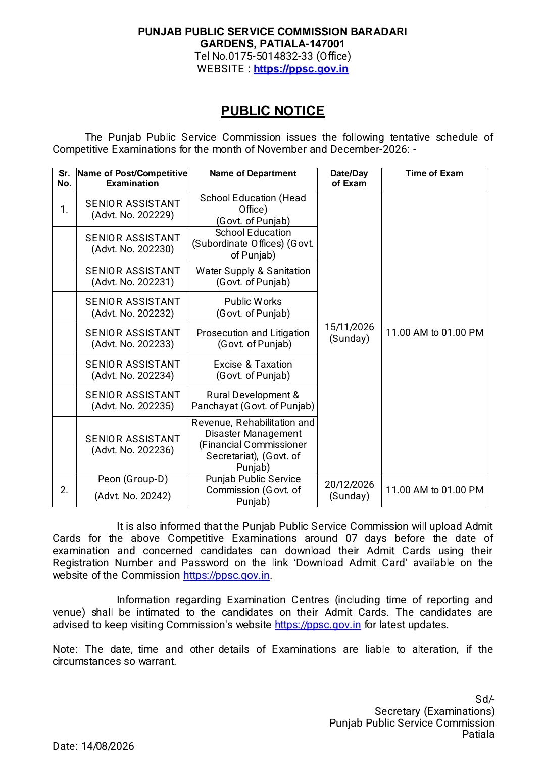 PPSC Senior Assistant Exam Date 2026 Out at ppsc.gov.in, Check Exam Schedule Details_2.1