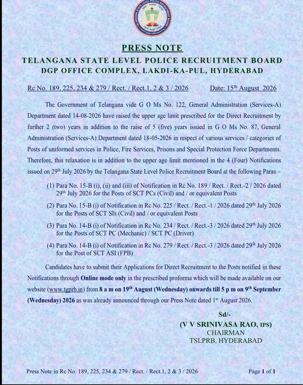 Telangana Police SI & ASI Notification Out For 298 Posts, Check Category-Wise Posts Details_2.1