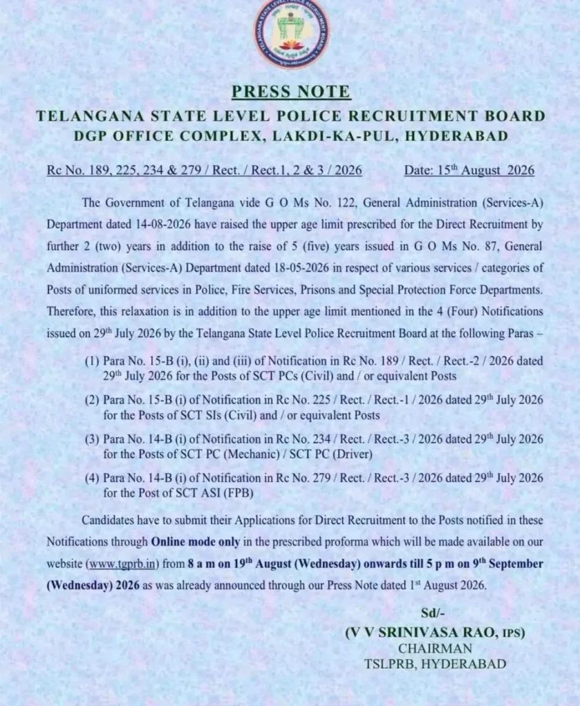 Telangana Police SI And ASI Notification 2026