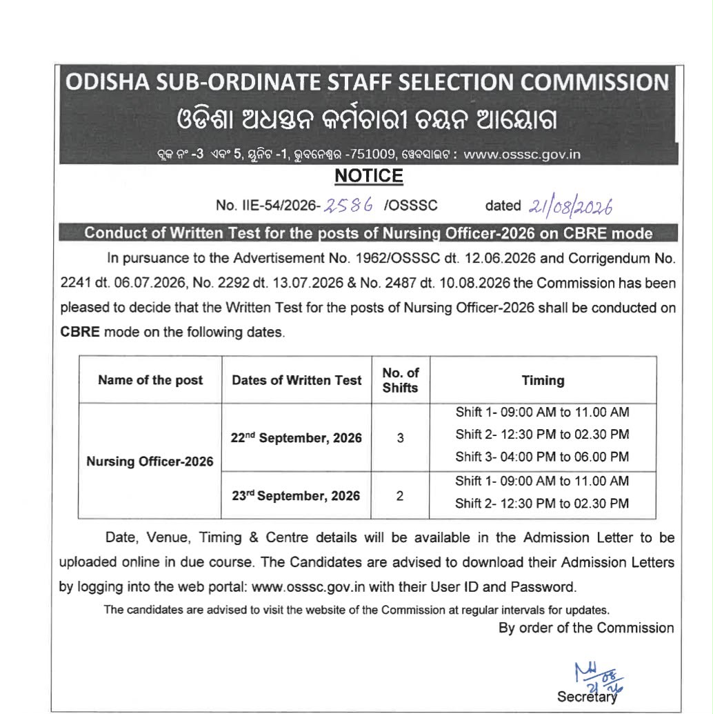OSSSC Nursing Officer Exam Date 2026
