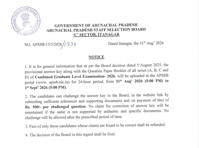 APSSB CGL Answer Key 2026