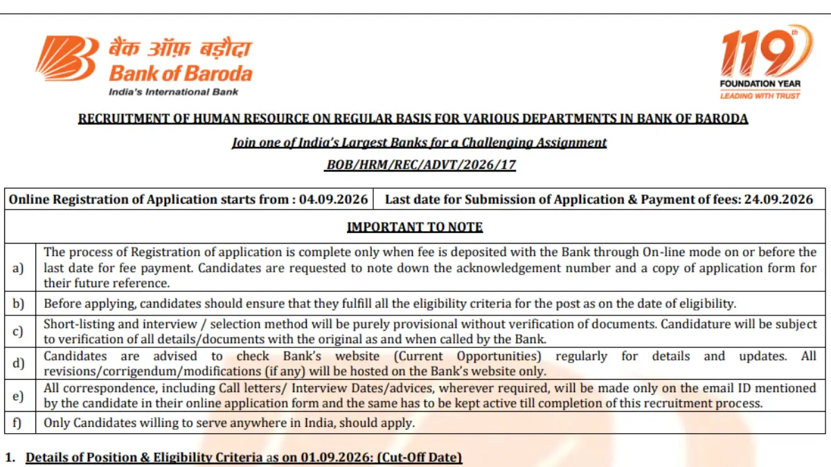 Bank of Baroda SO Recruitment 2026