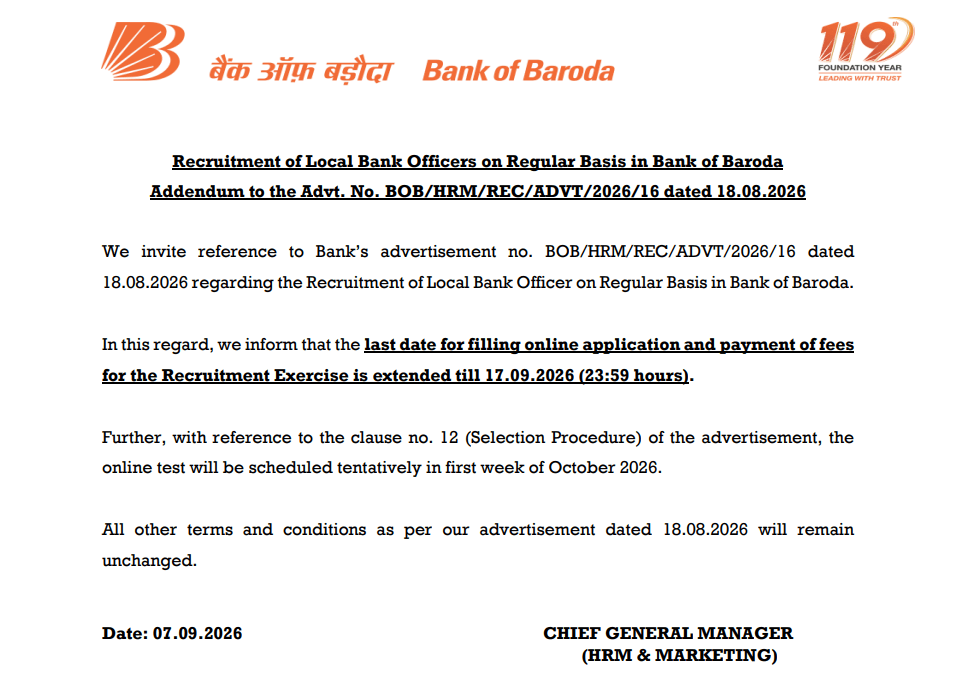 BOB LBO Apply Online 2026 Last Date Extended, Check Fee, Direct Link, Last Date (17 Sept)_2.1