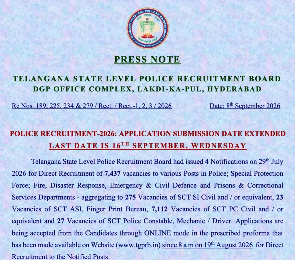 Telangana Police SI And ASI Notification 2026 Out For 298 Posts, Application Dates Extended_2.1