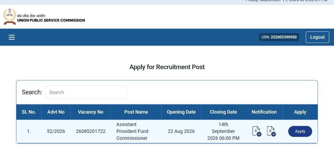 UPSC EPFO Apply Online 2026 Extended, Last Date to Submit Form is 14th Sept_2.1