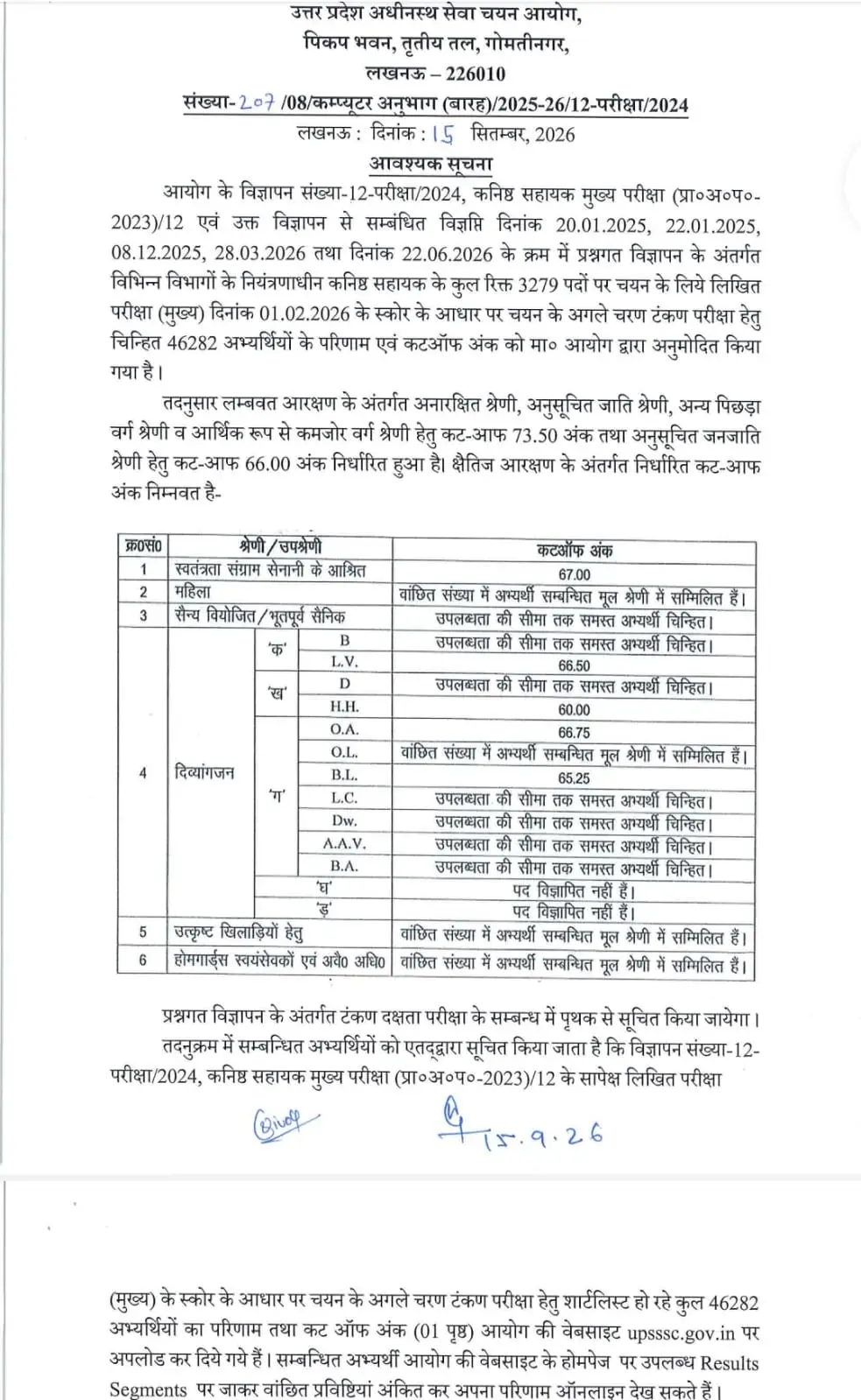 UPSSSC Junior Assistant Result 2026