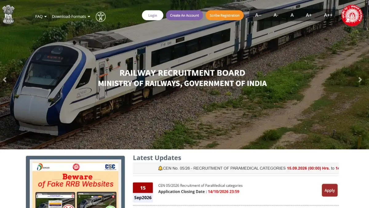 RRB Section Controller Application Status 2026
