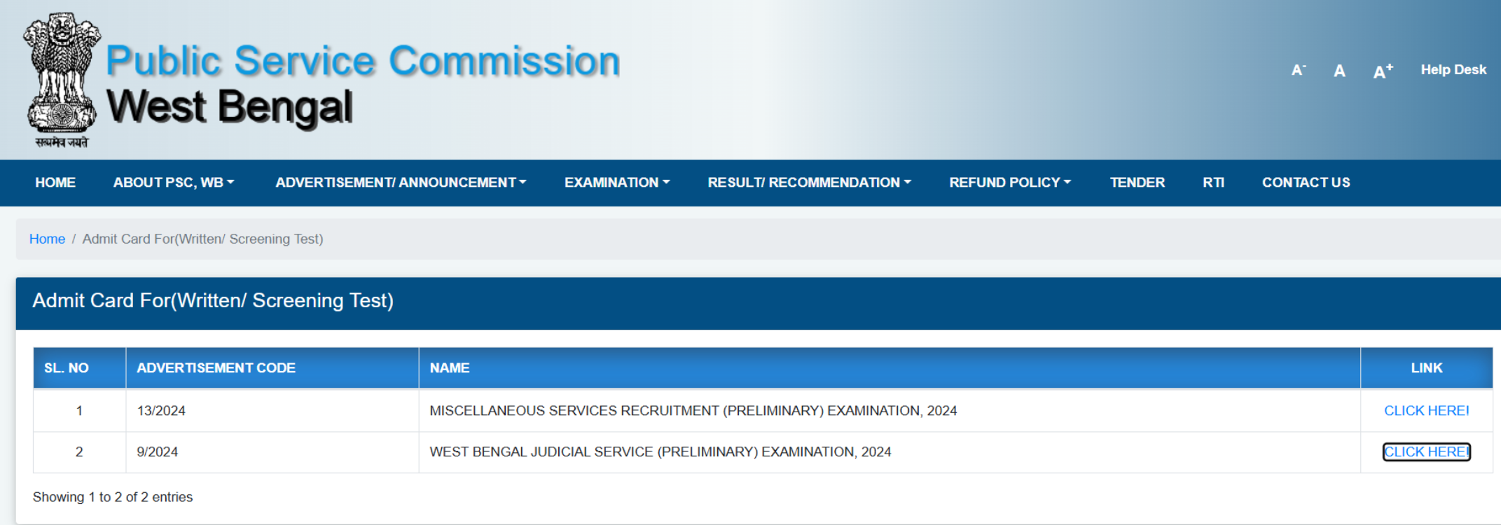 WBPSC Miscellaneous Admit Card 2026