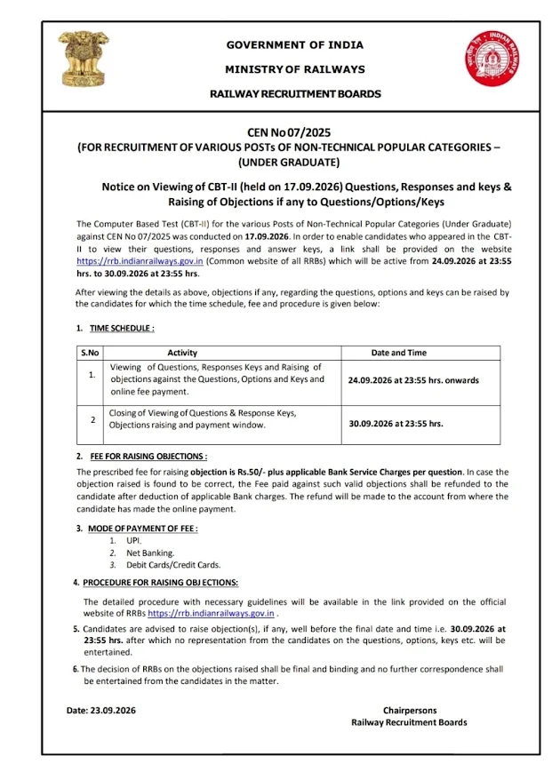 RRB NTPC UG CBT 2 Answer key 2026 Out, Download CEN 07/2025 Response Sheet PDF_2.1