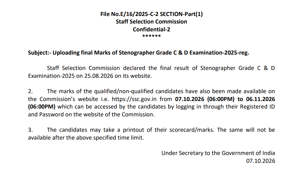 SSC Stenographer Score Card 2026 Out, Download Marks at ssc.gov.in_2.1