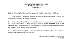 SSC Stenographer Score Card 2026 Out, Download Marks at ssc.gov.in