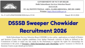 DSSSB Sweeper & Chowkidar Recruitment 2026: Apply Online from 13 October