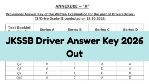 JKSSB Driver Answer Key 2026 Out, Download Grade 2 Response Sheet PDF