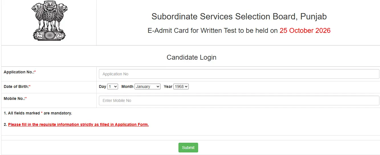 PSSSB Group D Admit Card 2026
