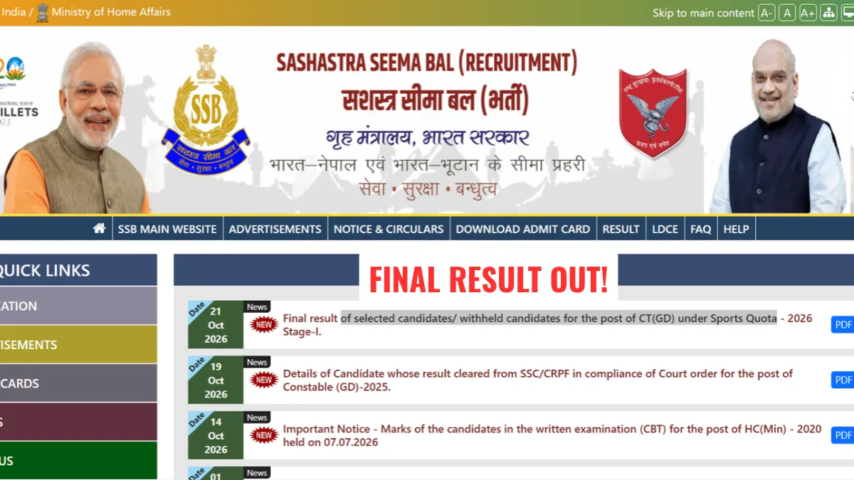 SSB Constable GD Sports Quota Final Result 2026