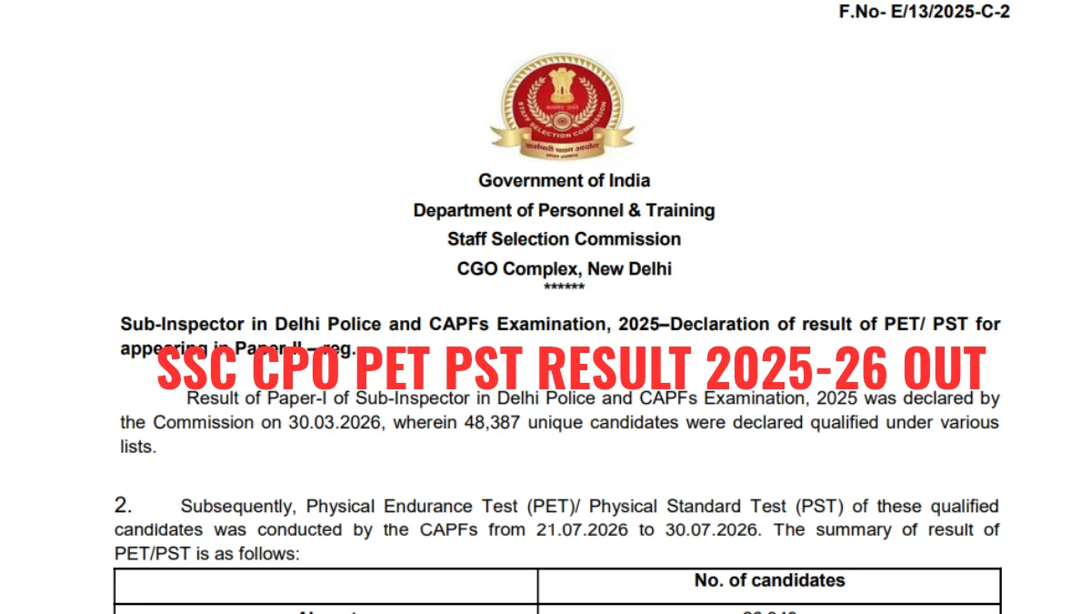 SSC CPO PET PST Result 2025-26