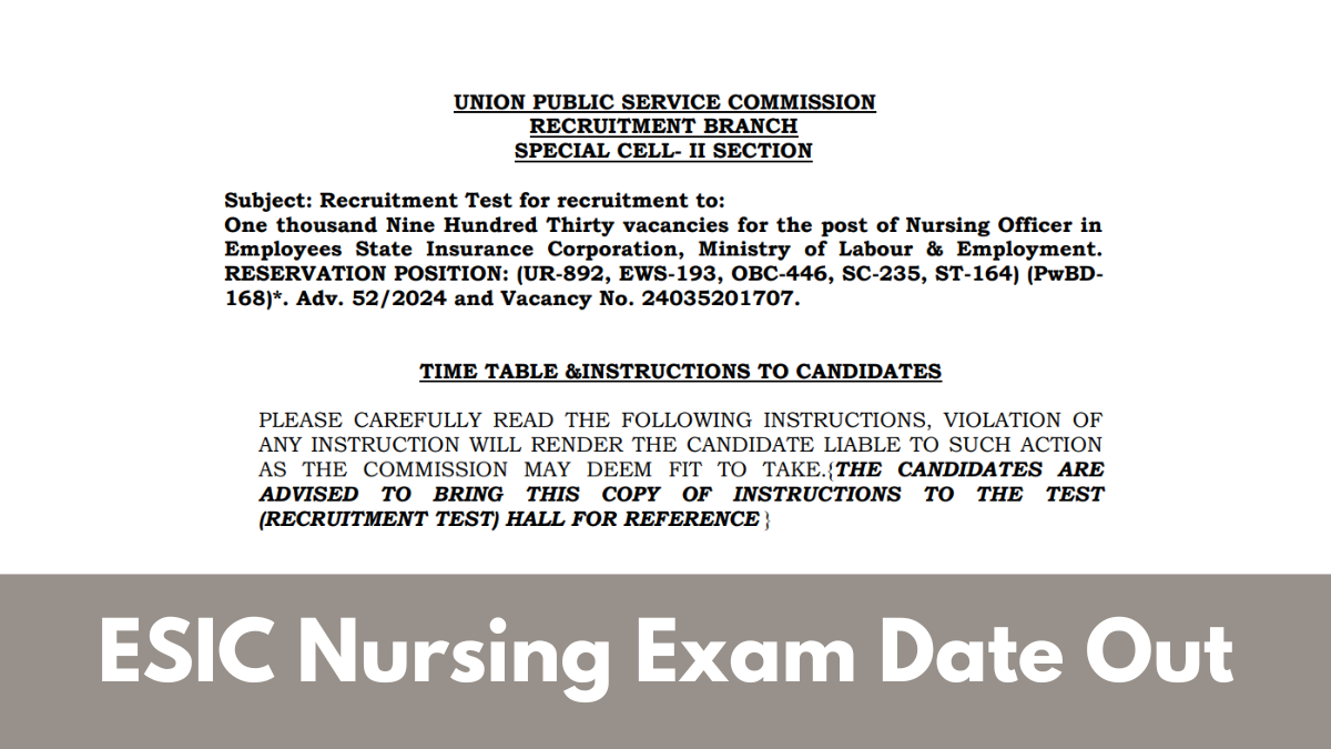ESIC Nursing Exam Date