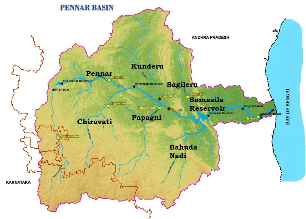 East Flowing Rivers, List of Rivers With Their Map 30 East Flowing Rivers - Pennar