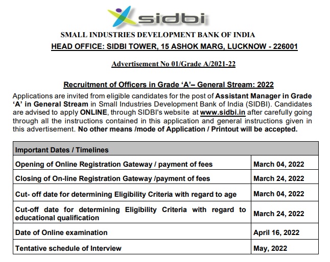 SIDBI GRADE A Notification 2022 Out, (Link Activated) Apply For 100 Assistant Managers Posts_50.1