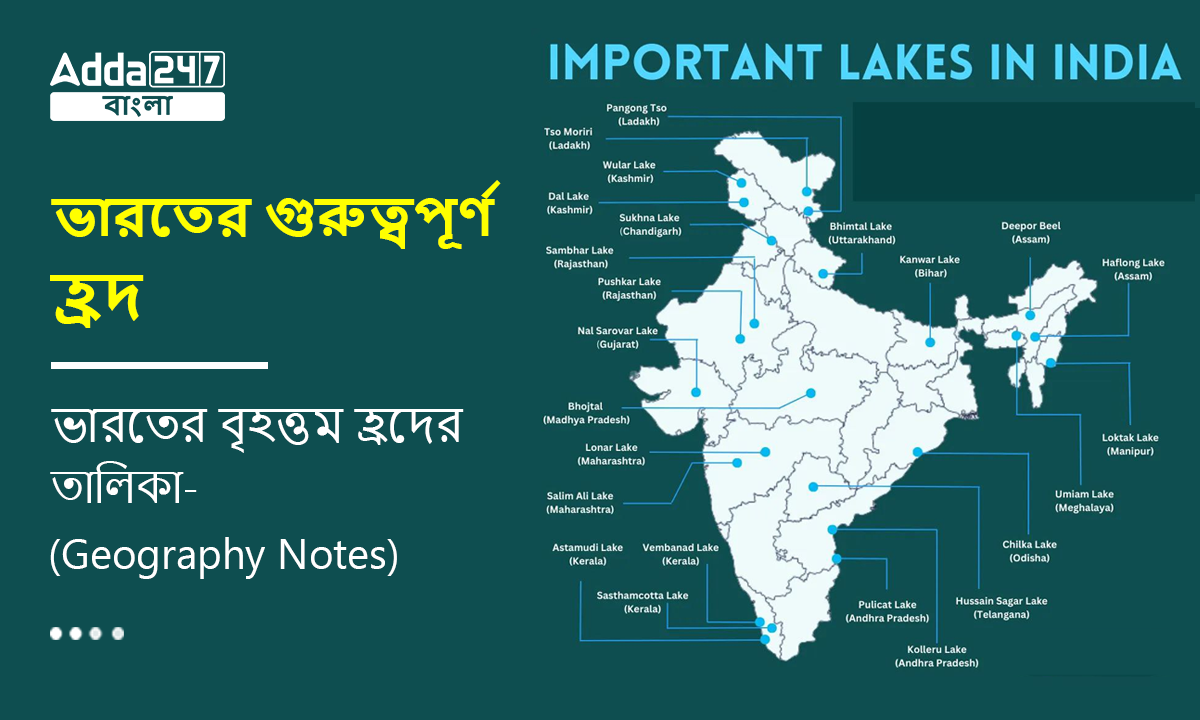 ভারতের গুরুত্বপূর্ণ হ্রদ, ভারতের বৃহত্তম হ্রদের তালিকা- (Geography Notes)