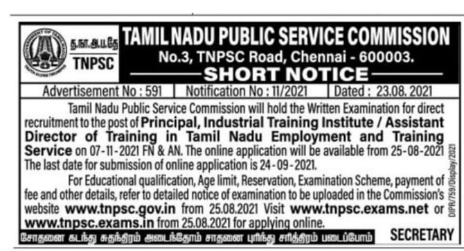 TNPSC Principal / Assistant Director Of training in Tamil Nadu Employment And Training Service Recruitment |_50.1