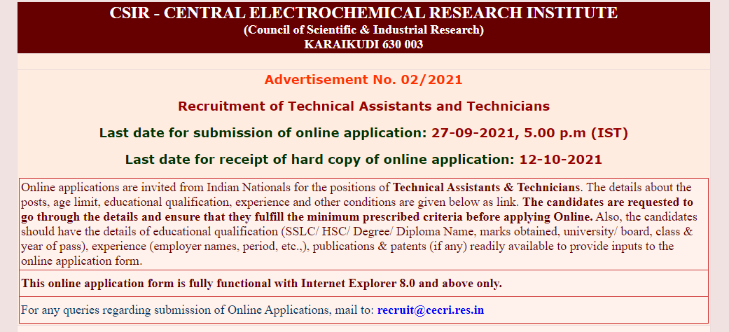 CSIR-CECRI காரைக்குடி ஆட்சேர்ப்பு 2021 | CSIR-CECRI Recruitment 2021 |_50.1