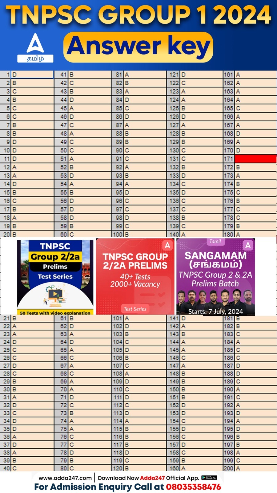 TNPSC Group 1 Answer Key