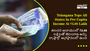 తలసరి ఆదాయంలో ₹3.08 లక్షలతో తెలంగాణ అన్ని రాష్ట్రాల్లో అగ్రస్థానంలో ఉంది