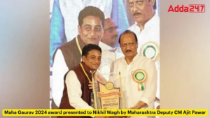 Maha Gaurav 2024 award presented to Nikhil Wagh by Maharashtra Deputy CM Ajit Pawar
